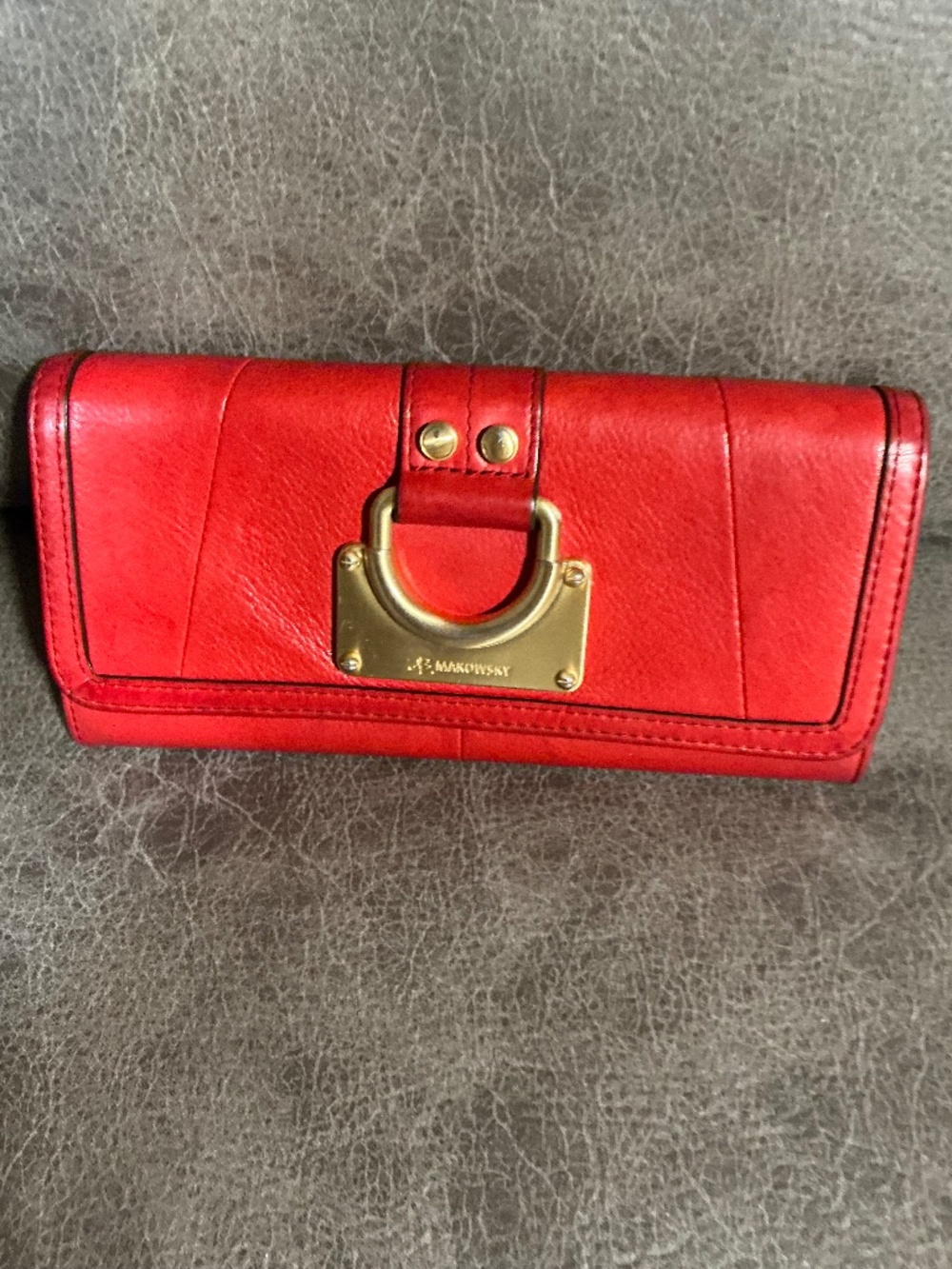 B Makowsky red leather clutch wallet
